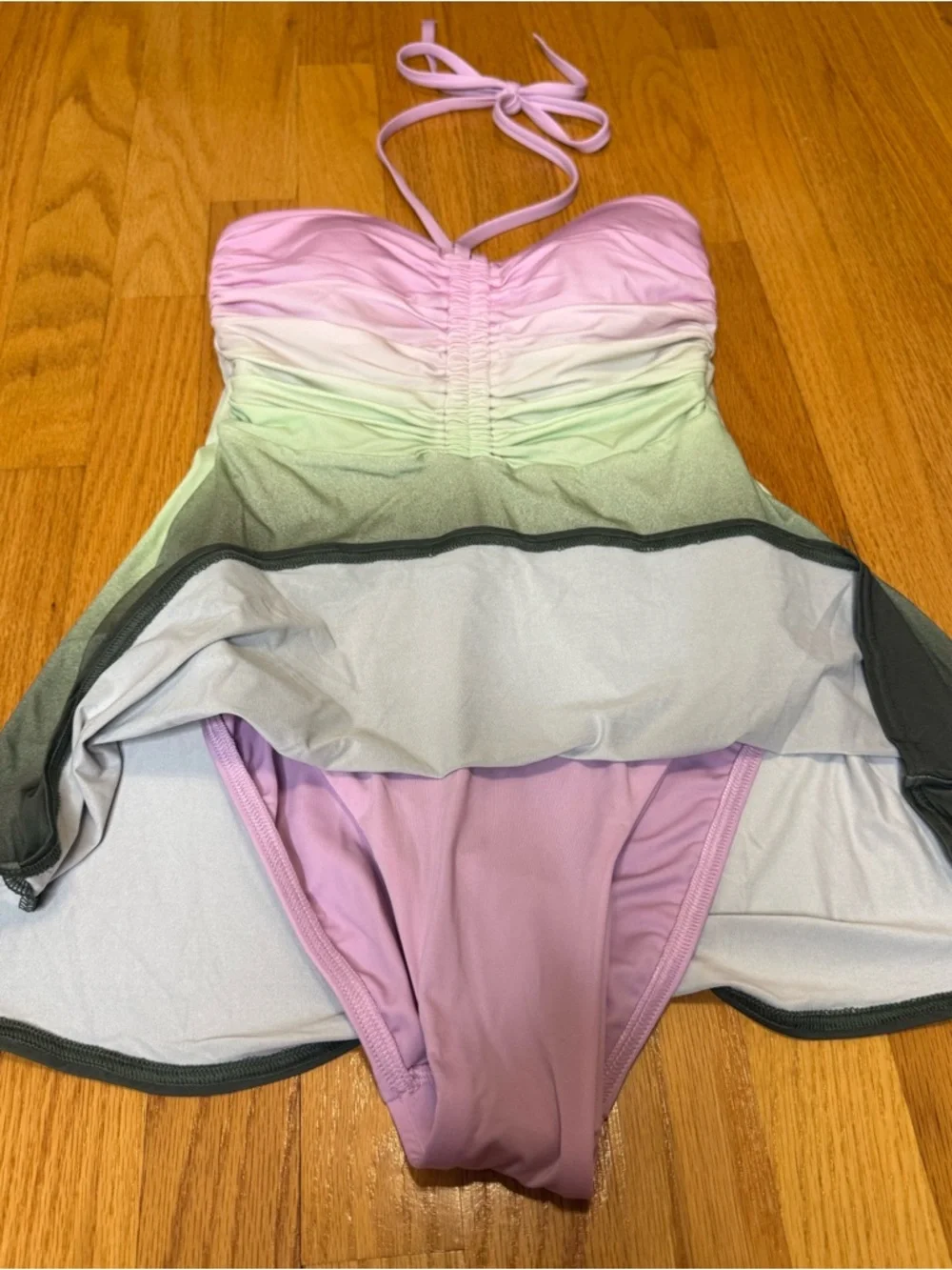 Lands’ End Ruched Sweetheart Halter Swim Dress NWOT